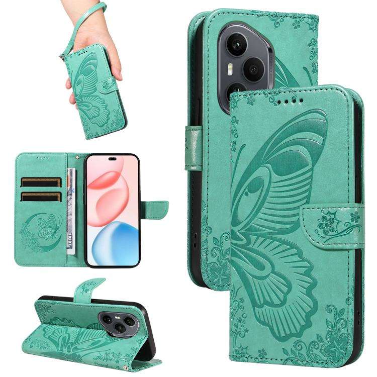 For Honor 400 Pro Global 160.8mm Swallowtail Butterfly Embossed Leather Phone Case(Green)