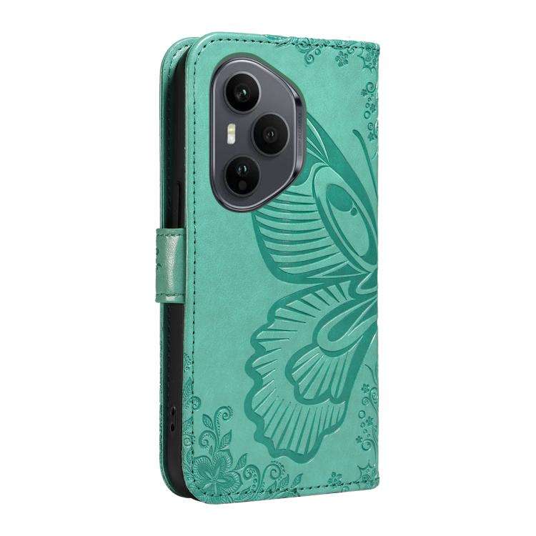 For Honor 400 Pro Global 160.8mm Swallowtail Butterfly Embossed Leather Phone Case(Green)