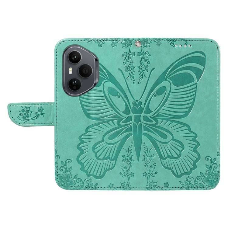 For Honor 400 Pro Global 160.8mm Swallowtail Butterfly Embossed Leather Phone Case(Green)