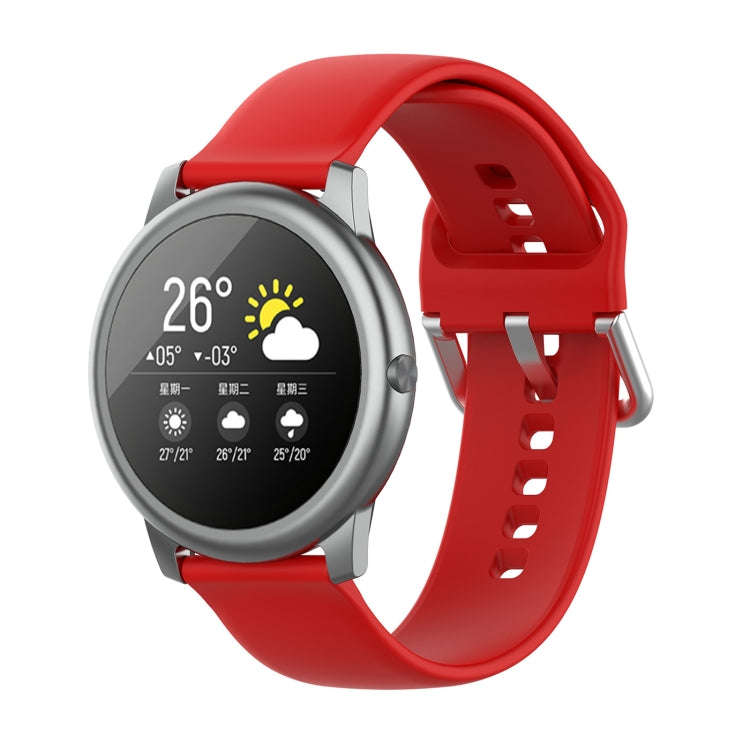 For Xiaomi Haylou Solar LS05 Silicone Solid Color Silver Buckle Watch Band, Size: 22mm(Red)