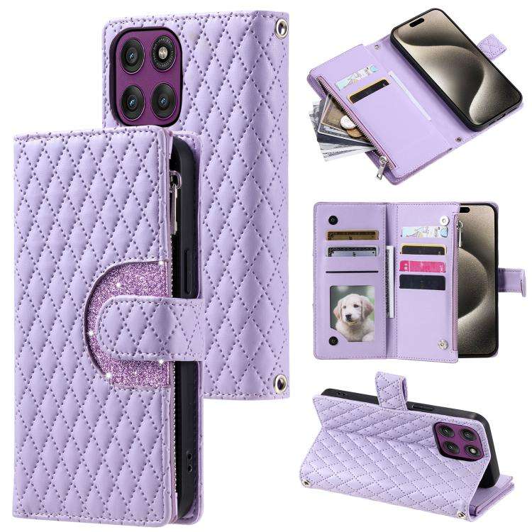 For Motorola Edge 60 Pro Glitter Lattice Zipper Wallet Leather Phone Case(Purple)