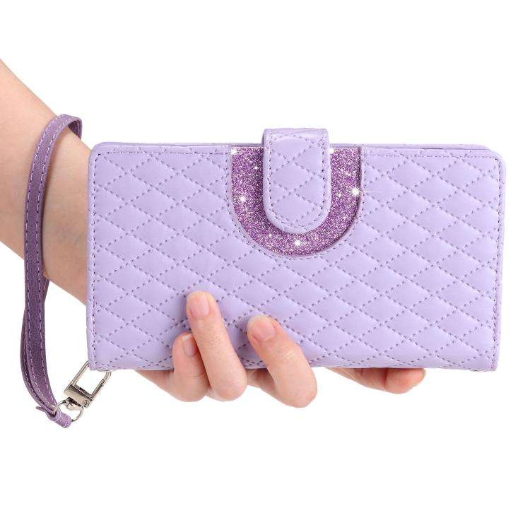 For Motorola Edge 60 Pro Glitter Lattice Zipper Wallet Leather Phone Case(Purple)