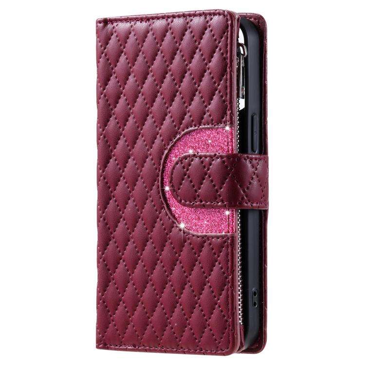 For Motorola Edge 60 Pro Glitter Lattice Zipper Wallet Leather Phone Case(Wine Red)