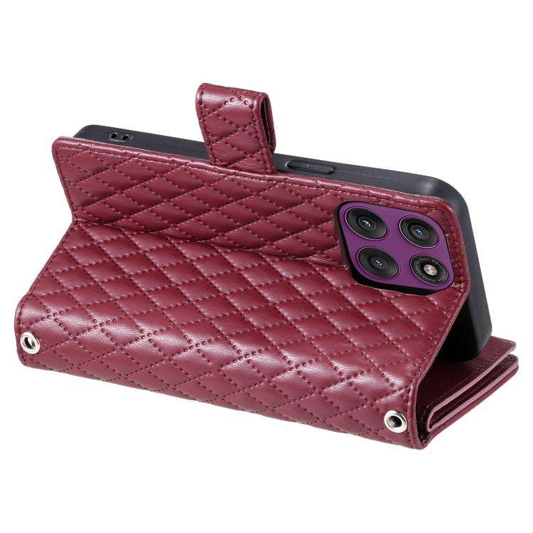 For Motorola Edge 60 Pro Glitter Lattice Zipper Wallet Leather Phone Case(Wine Red)