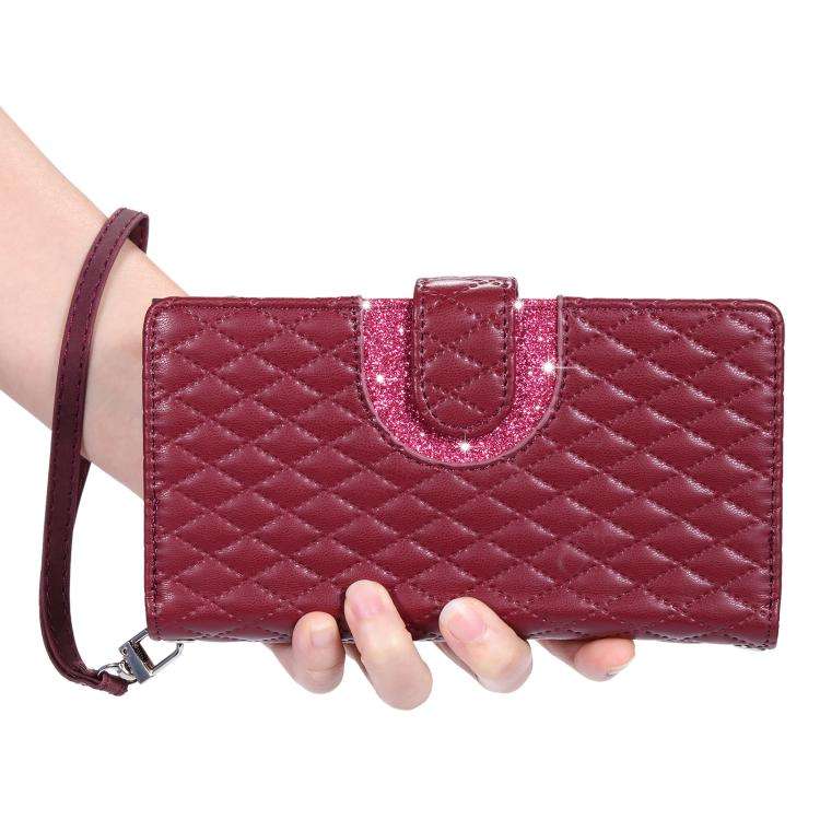 For Motorola Edge 60 Pro Glitter Lattice Zipper Wallet Leather Phone Case(Wine Red)