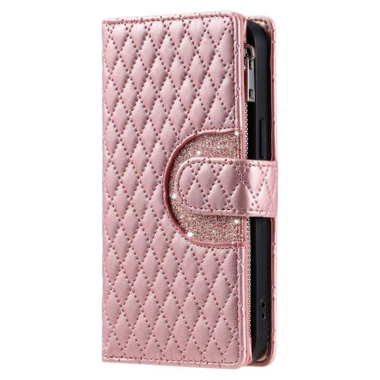 For Motorola Edge 60 Pro Glitter Lattice Zipper Wallet Leather Phone Case(Rose Gold)