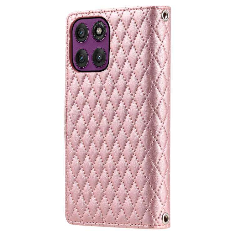 For Motorola Edge 60 Pro Glitter Lattice Zipper Wallet Leather Phone Case(Rose Gold)