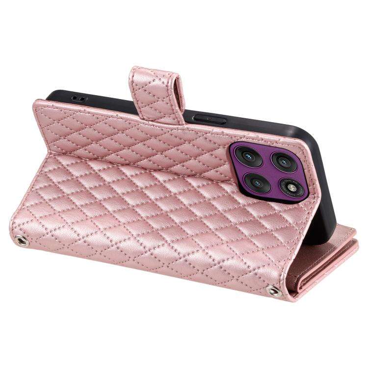 For Motorola Edge 60 Pro Glitter Lattice Zipper Wallet Leather Phone Case(Rose Gold)