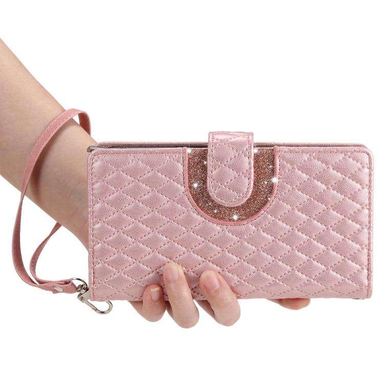 For Motorola Edge 60 Pro Glitter Lattice Zipper Wallet Leather Phone Case(Rose Gold)