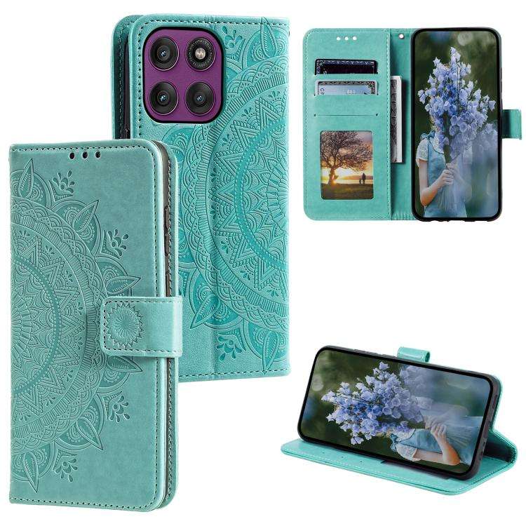 For Motorola Edge 60 Pro Totem Flower Embossed Leather Phone Case with Lanyard(Green)