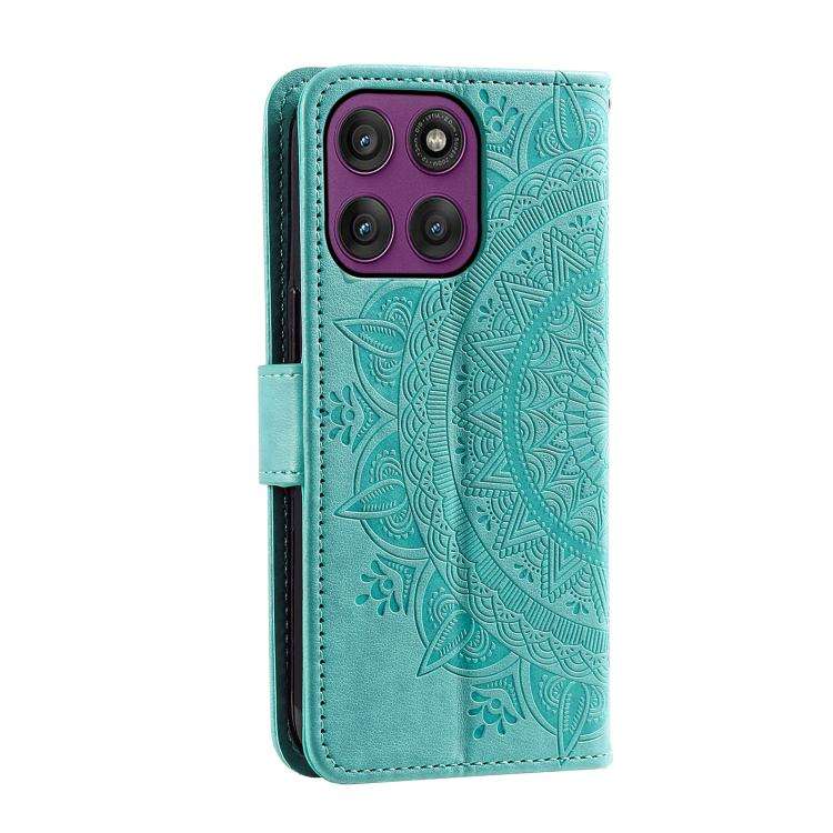 For Motorola Edge 60 Pro Totem Flower Embossed Leather Phone Case with Lanyard(Green)