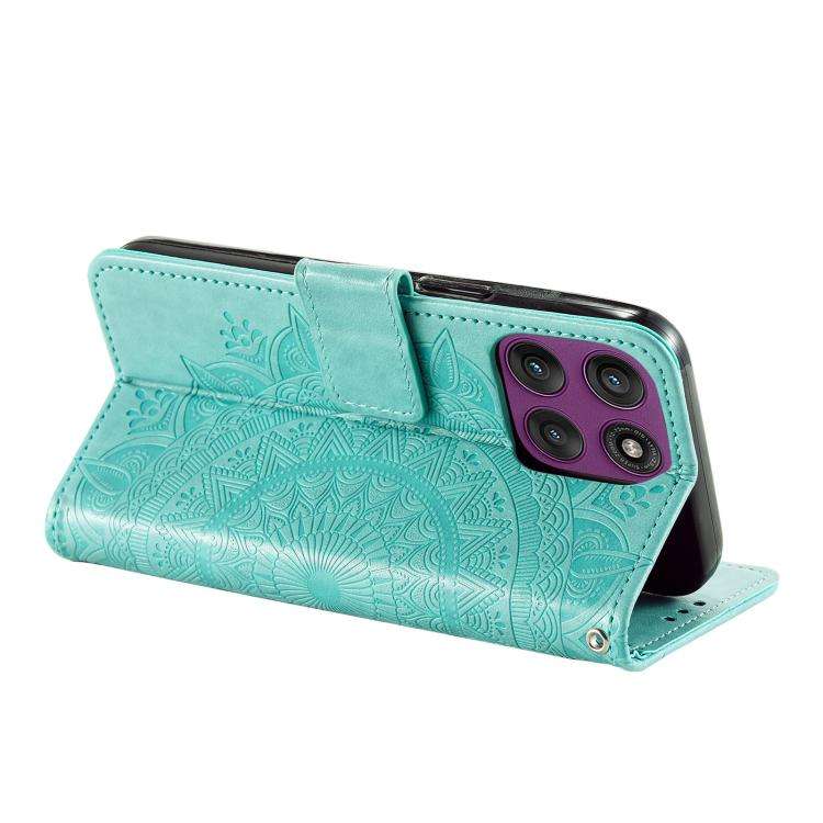 For Motorola Edge 60 Pro Totem Flower Embossed Leather Phone Case with Lanyard(Green)