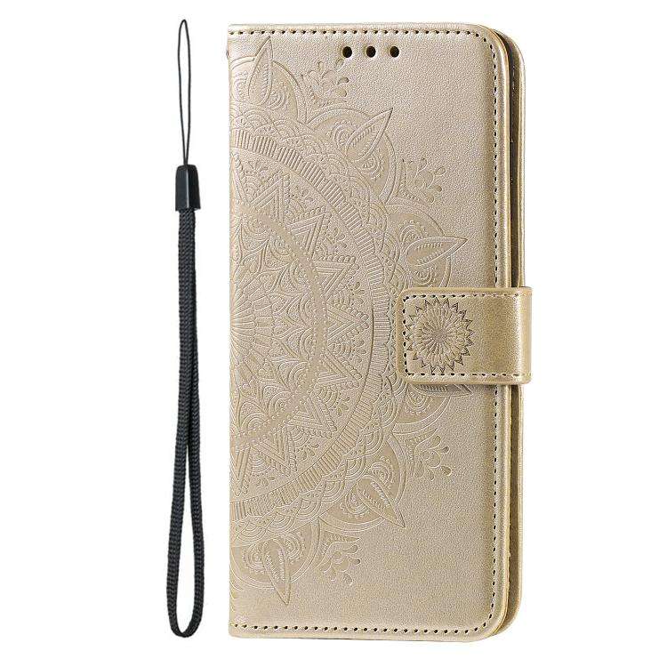 For Motorola Edge 60 Pro Totem Flower Embossed Leather Phone Case with Lanyard(Gold)