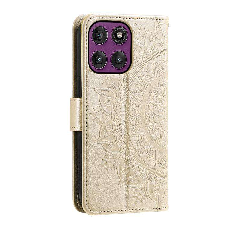 For Motorola Edge 60 Pro Totem Flower Embossed Leather Phone Case with Lanyard(Gold)