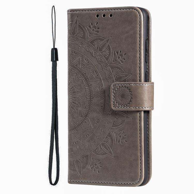 For Motorola Edge 60 Pro Totem Flower Embossed Leather Phone Case with Lanyard(Grey)