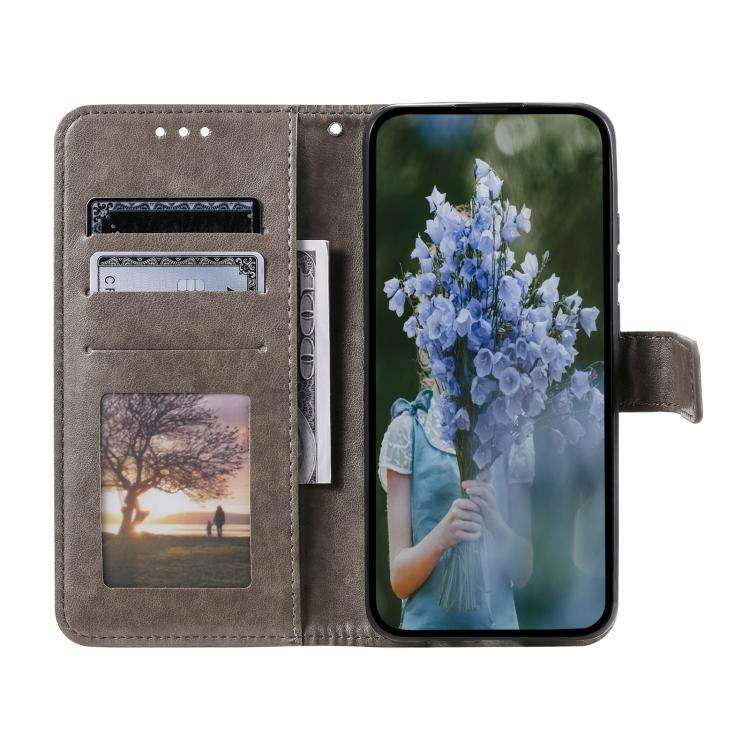 For Motorola Edge 60 Pro Totem Flower Embossed Leather Phone Case with Lanyard(Grey)