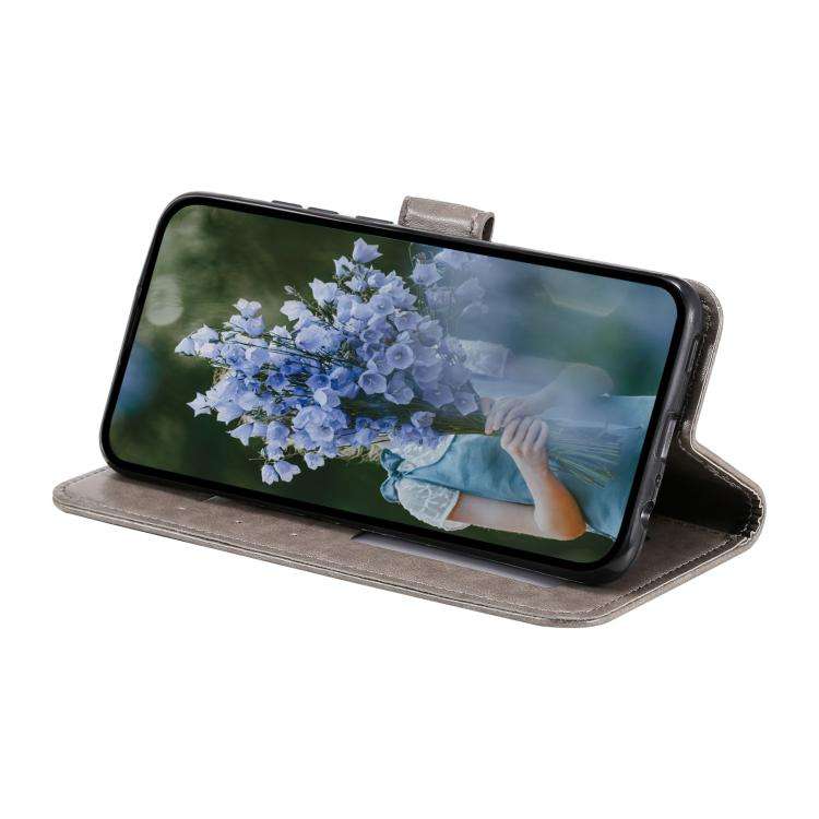 For Motorola Edge 60 Pro Totem Flower Embossed Leather Phone Case with Lanyard(Grey)