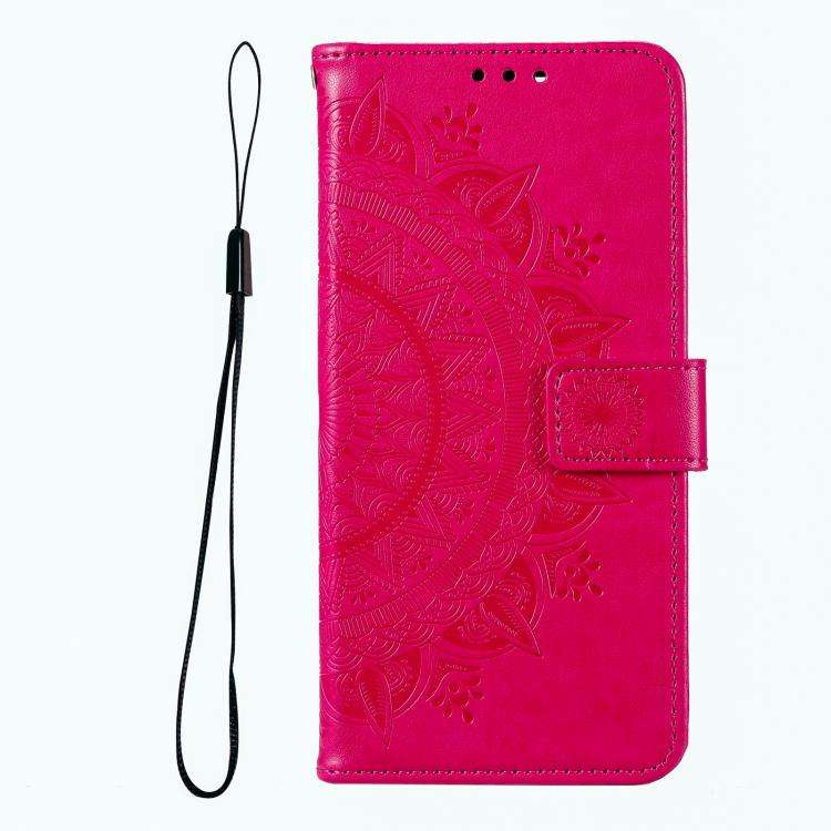 For Motorola Edge 60 Pro Totem Flower Embossed Leather Phone Case with Lanyard(Red)