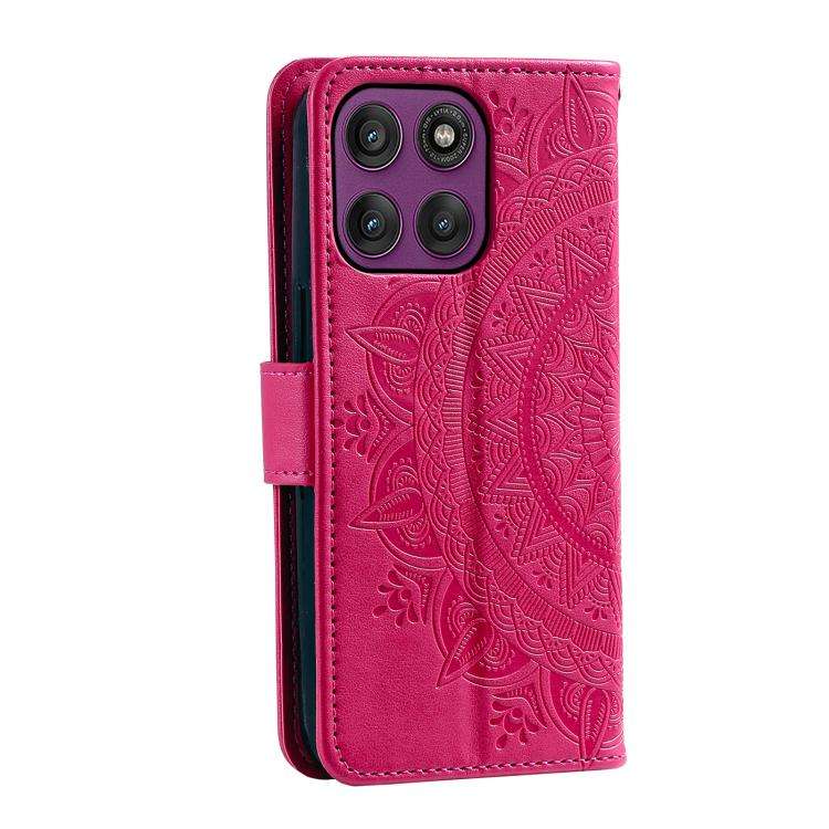 For Motorola Edge 60 Pro Totem Flower Embossed Leather Phone Case with Lanyard(Red)