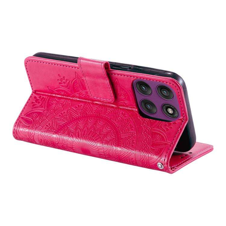 For Motorola Edge 60 Pro Totem Flower Embossed Leather Phone Case with Lanyard(Red)