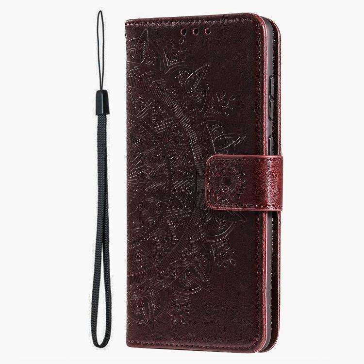 For Motorola Edge 60 Pro Totem Flower Embossed Leather Phone Case with Lanyard(Brown)