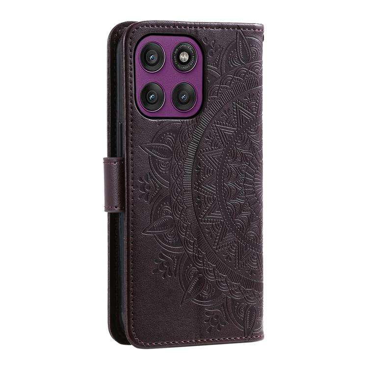 For Motorola Edge 60 Pro Totem Flower Embossed Leather Phone Case with Lanyard(Brown)