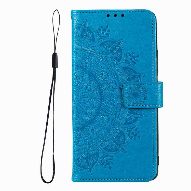 For Motorola Edge 60 Pro Totem Flower Embossed Leather Phone Case with Lanyard(Blue)