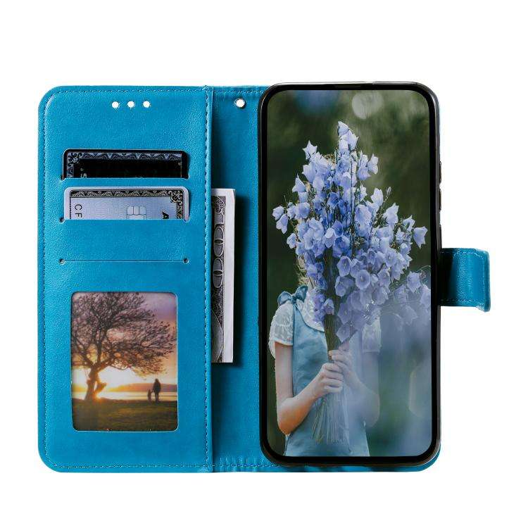 For Motorola Edge 60 Pro Totem Flower Embossed Leather Phone Case with Lanyard(Blue)
