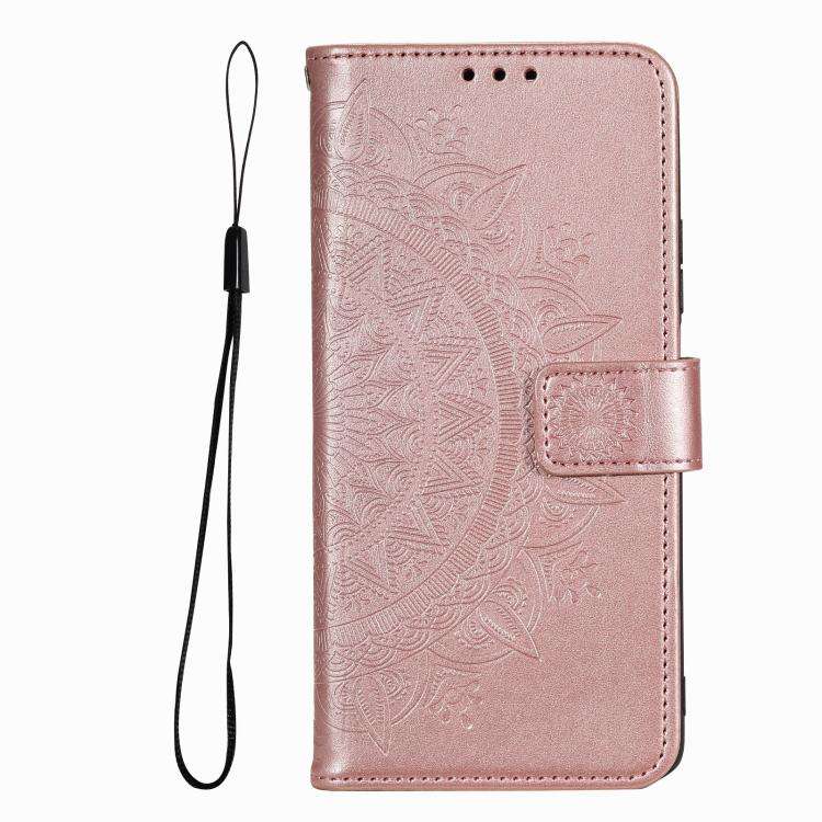 For Motorola Edge 60 Pro Totem Flower Embossed Leather Phone Case with Lanyard(Rose Gold)