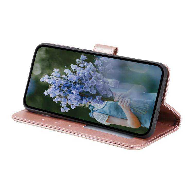 For Motorola Edge 60 Pro Totem Flower Embossed Leather Phone Case with Lanyard(Rose Gold)