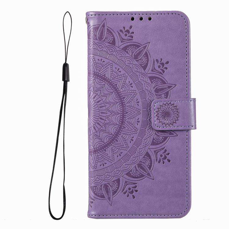 For Motorola Edge 60 Pro Totem Flower Embossed Leather Phone Case with Lanyard(Purple)