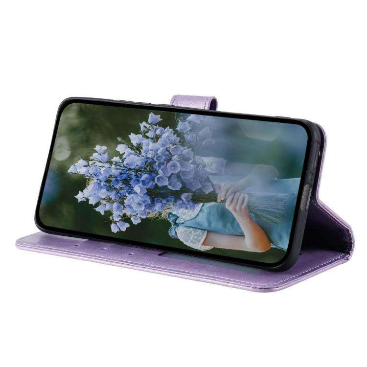 For Motorola Edge 60 Pro Totem Flower Embossed Leather Phone Case with Lanyard(Purple)