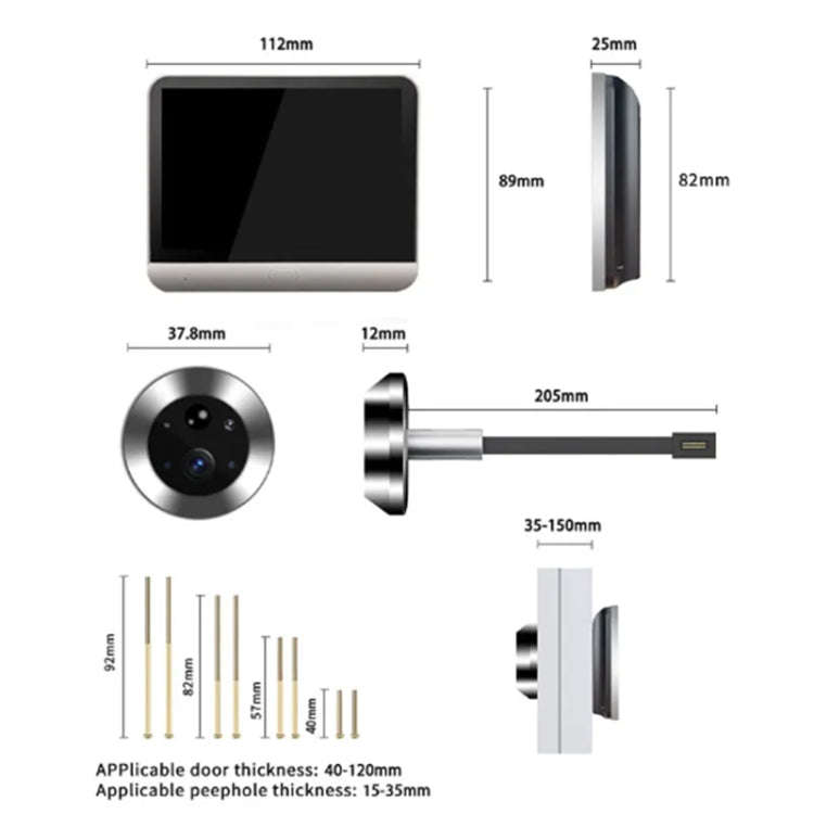 SY-36 4.3 inch Color Screen Graffiti Hidden 1080P WiFi Smart Cat Eye Video Doorbell(White)