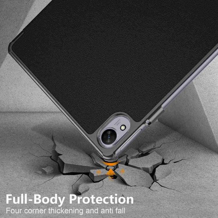 For Huawei MatePad 11.5S Custer Texture 3-Fold Holder Smart Leather Tablet Case(Black)