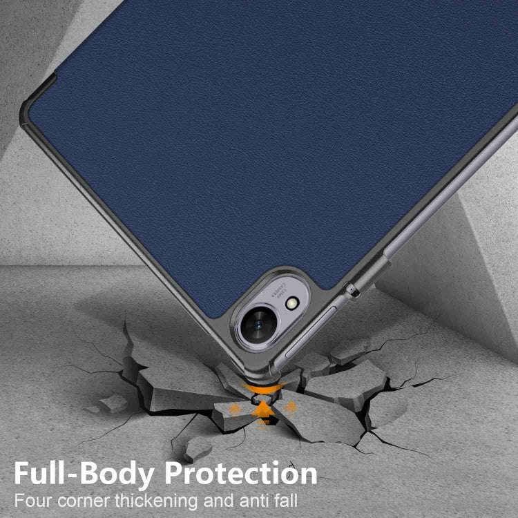 For Huawei MatePad 11.5S Custer Texture 3-Fold Holder Smart Leather Tablet Case(Dark Blue)