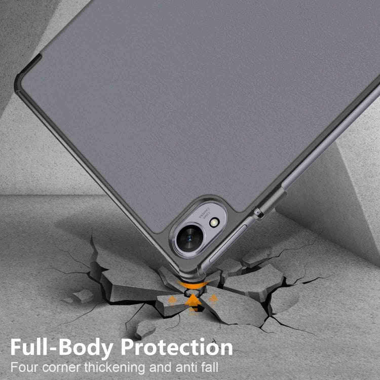 For Huawei MatePad 11.5S Custer Texture 3-Fold Holder Smart Leather Tablet Case(Grey)
