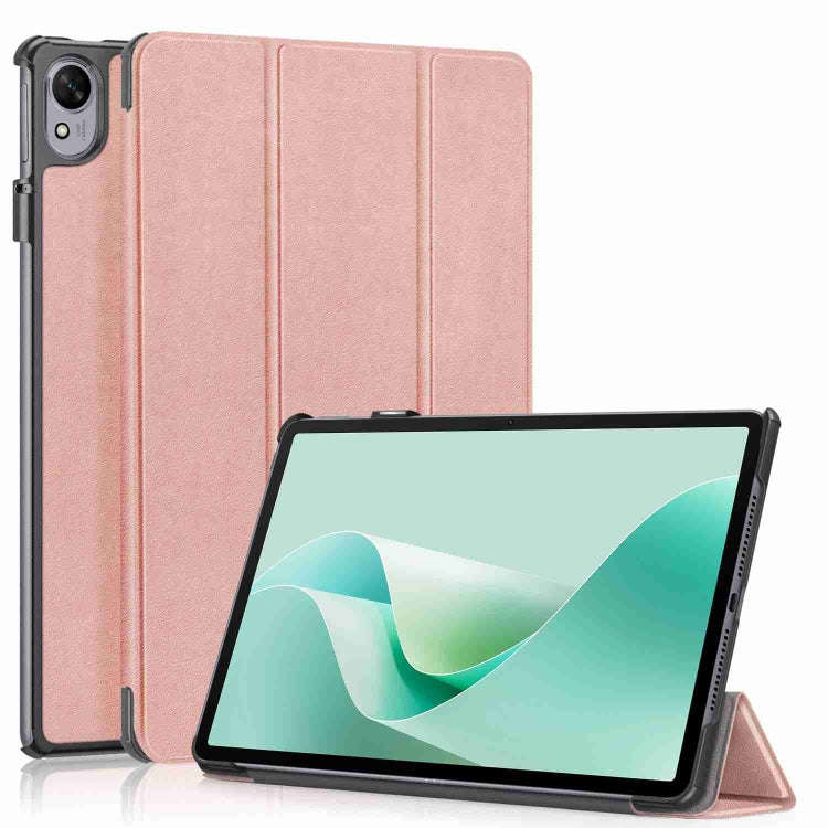 For Huawei MatePad 11.5S Custer Texture 3-Fold Holder Smart Leather Tablet Case(Rose Gold)