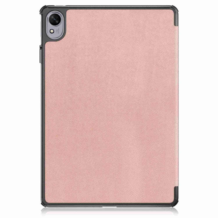 For Huawei MatePad 11.5S Custer Texture 3-Fold Holder Smart Leather Tablet Case(Rose Gold)