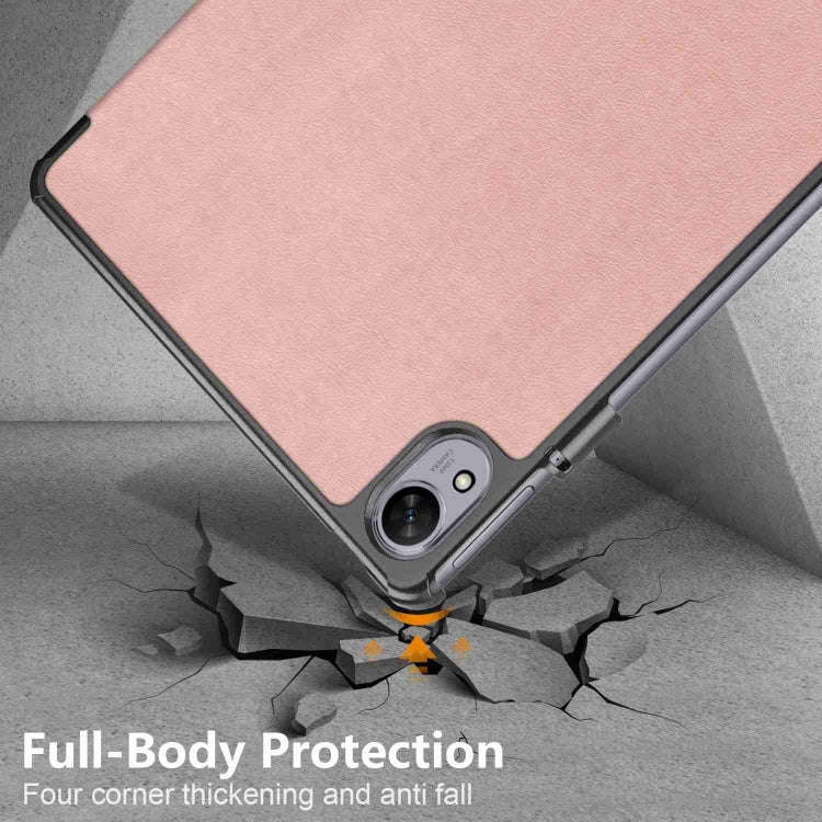 For Huawei MatePad 11.5S Custer Texture 3-Fold Holder Smart Leather Tablet Case(Rose Gold)