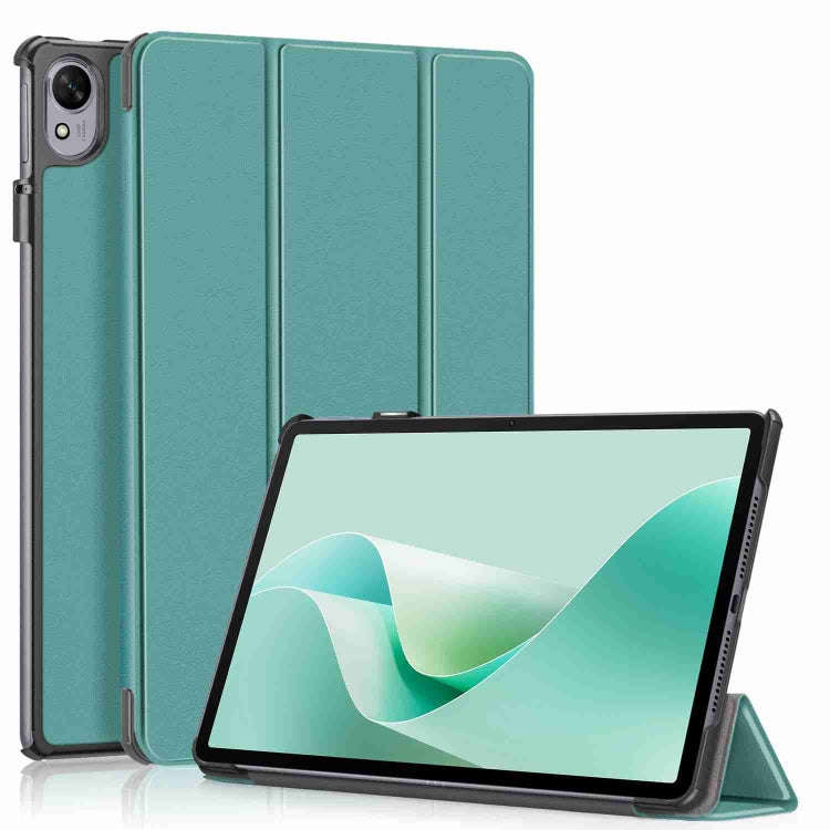 For Huawei MatePad 11.5S Custer Texture 3-Fold Holder Smart Leather Tablet Case(Dark Green)