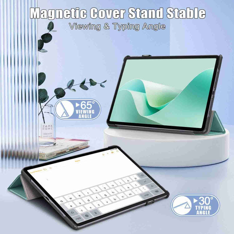 For Huawei MatePad 11.5S Custer Texture 3-Fold Holder Smart Leather Tablet Case(Dark Green)