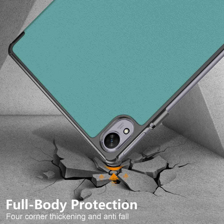 For Huawei MatePad 11.5S Custer Texture 3-Fold Holder Smart Leather Tablet Case(Dark Green)