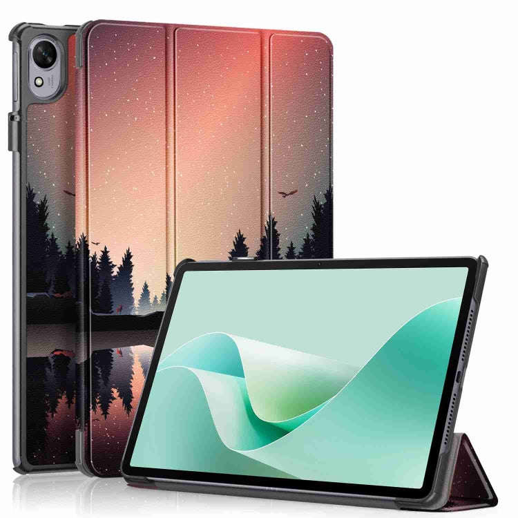 For Huawei MatePad 11.5S Custer Texture Coloured Drawing 3-Fold Holder Smart Leather Tablet Case(...