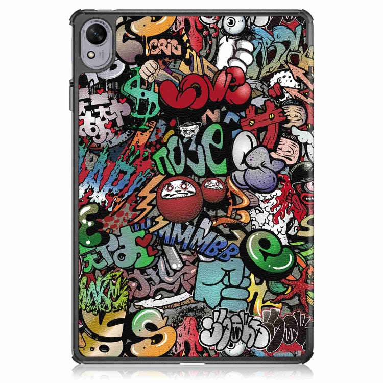 For Huawei MatePad 11.5S Custer Texture Coloured Drawing 3-Fold Holder Smart Leather Tablet Case(...