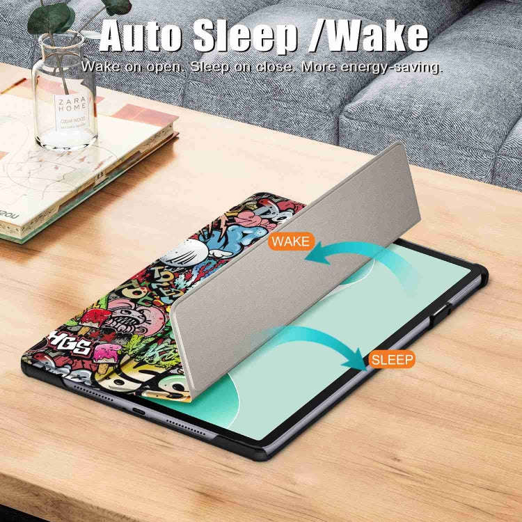 For Huawei MatePad 11.5S Custer Texture Coloured Drawing 3-Fold Holder Smart Leather Tablet Case(...