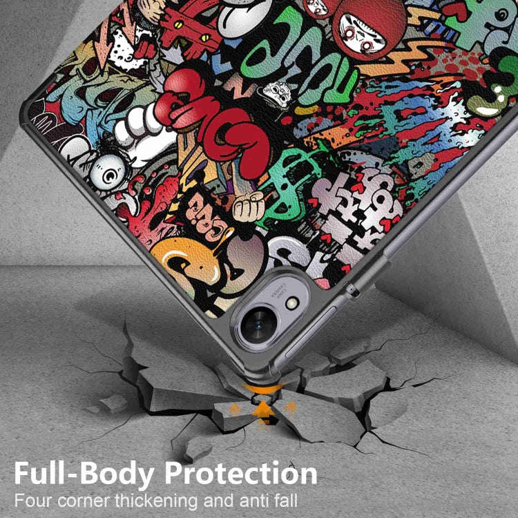 For Huawei MatePad 11.5S Custer Texture Coloured Drawing 3-Fold Holder Smart Leather Tablet Case(...