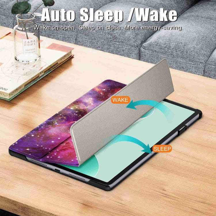 For Huawei MatePad 11.5S Custer Texture Coloured Drawing 3-Fold Holder Smart Leather Tablet Case(...