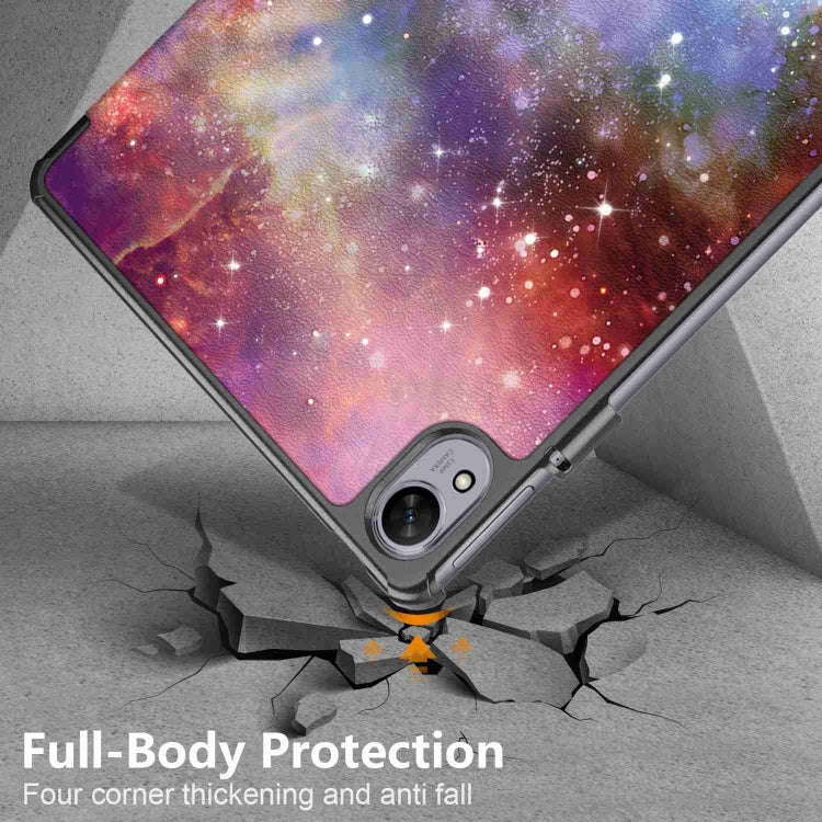 For Huawei MatePad 11.5S Custer Texture Coloured Drawing 3-Fold Holder Smart Leather Tablet Case(...
