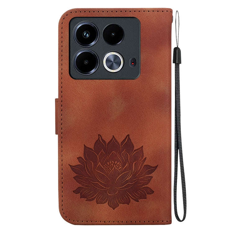 For Infinix Note 40 4G Lotus Embossed Leather Phone Case(Brown)