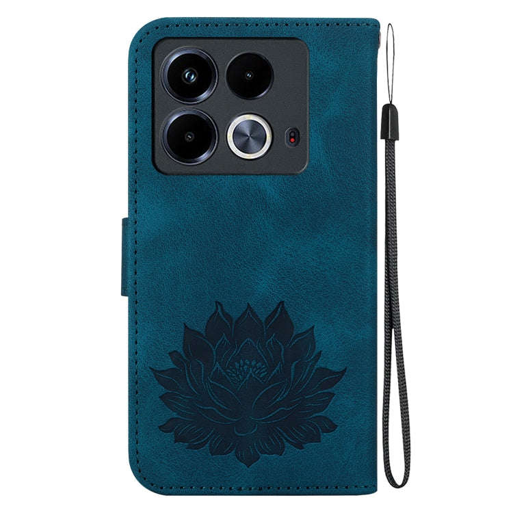 For Infinix Note 40 4G Lotus Embossed Leather Phone Case(Dark Blue)